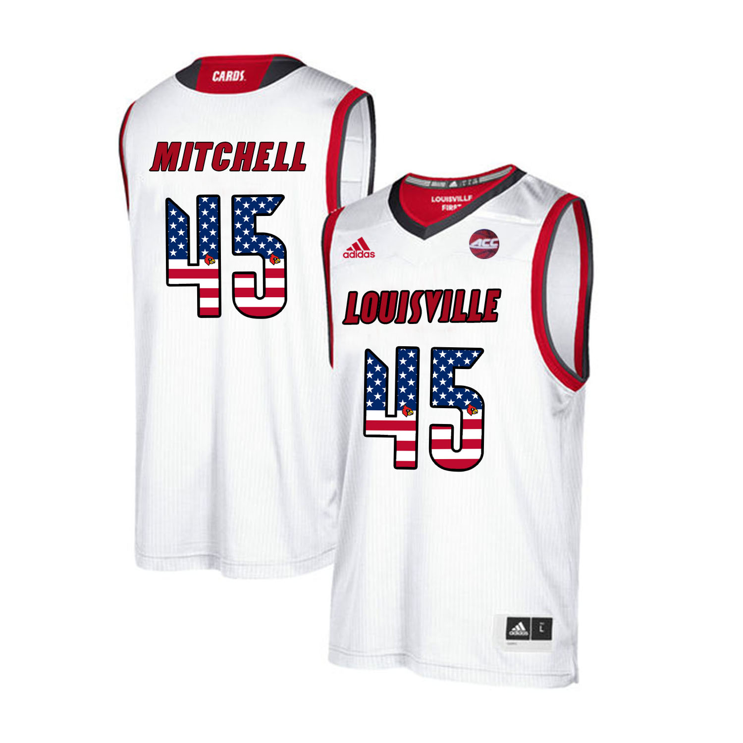 Louisville Cardinals 45 Donovan Mitchell White USA Flag College Basketball Jersey