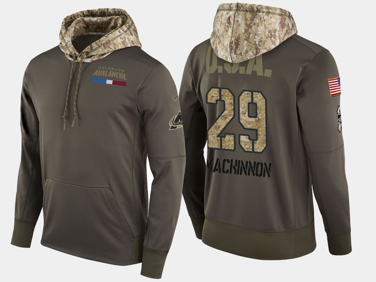 Nike Avalanche 29 Nathan Mackinnon Olive Salute To Service Pullover Hoodie