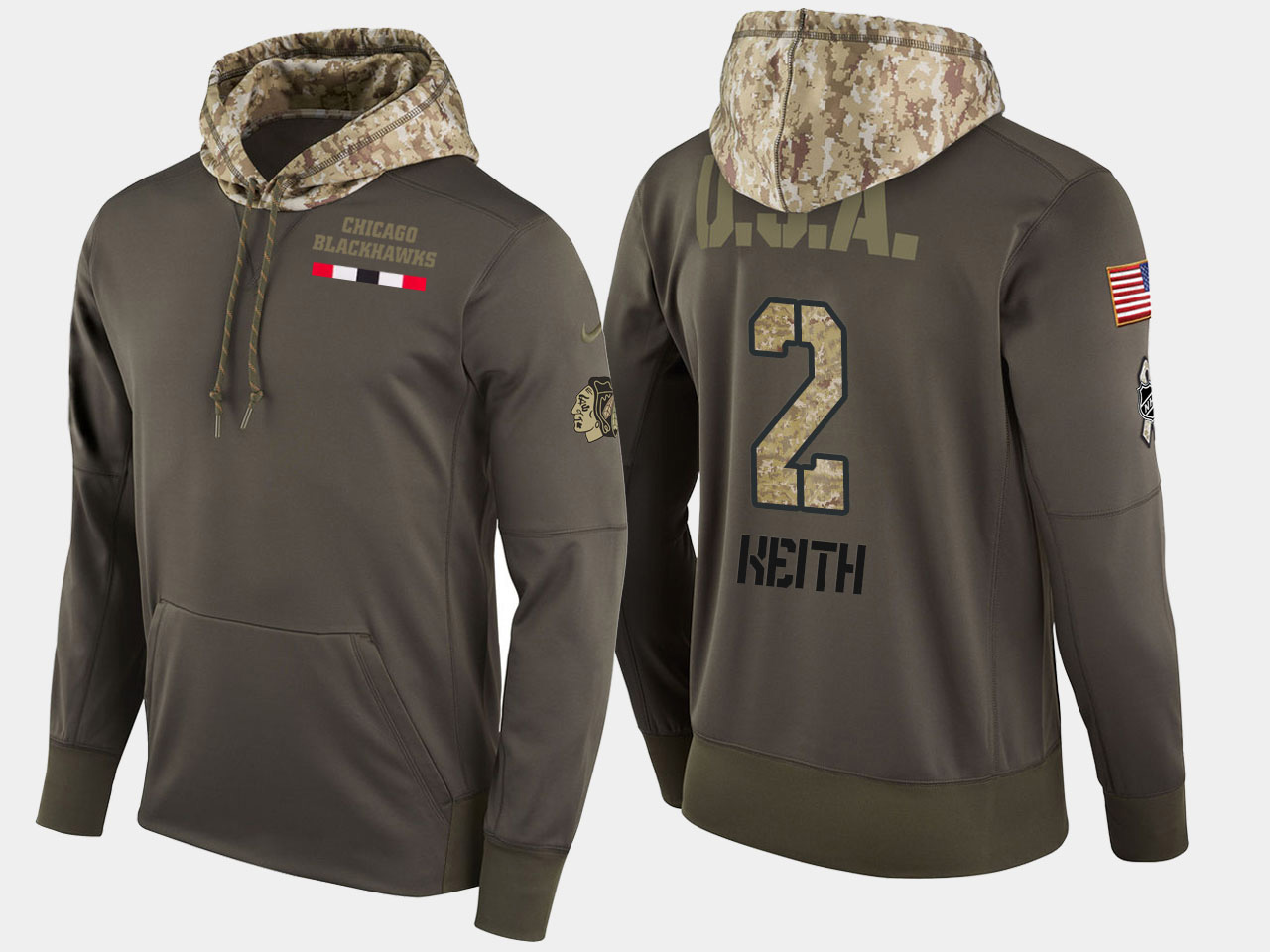 Nike Blackhawks 2 Duncan Keith Olive Salute To Service Pullover Hoodie