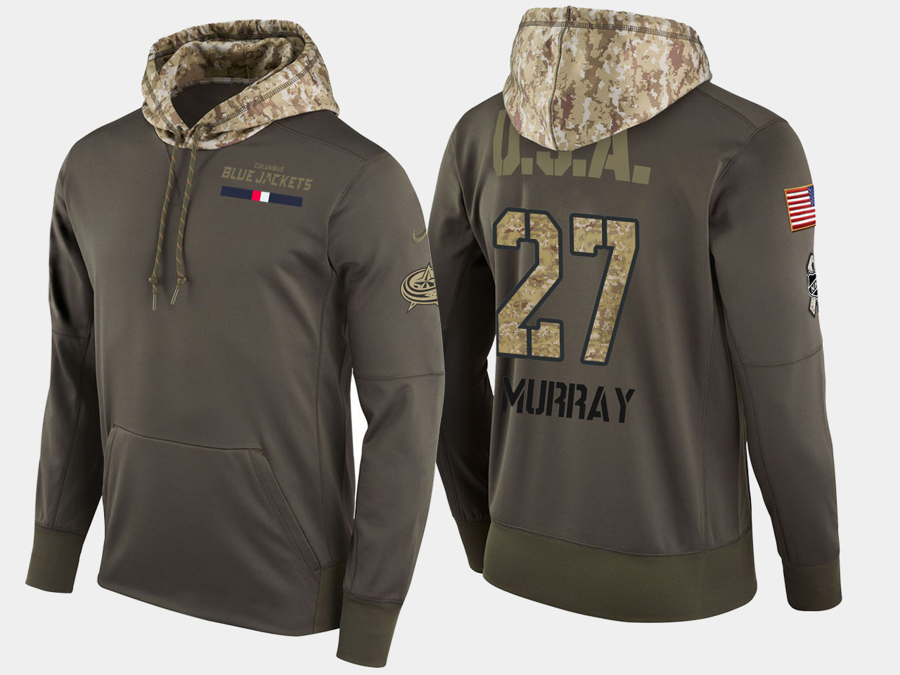 Nike Blue Jackets 27 Ryan Murray Olive Salute To Service Pullover Hoodie