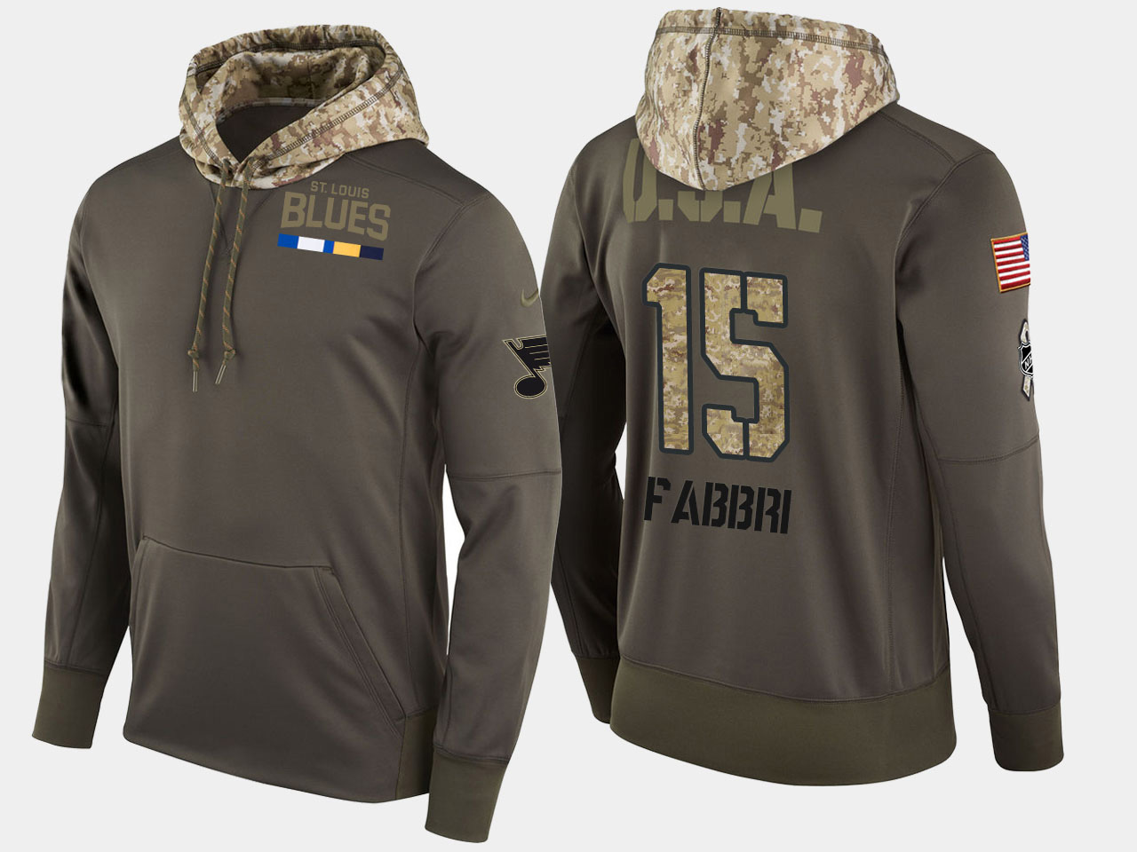 Nike Blues 15 Robby Fabbri Olive Salute To Service Pullover Hoodie