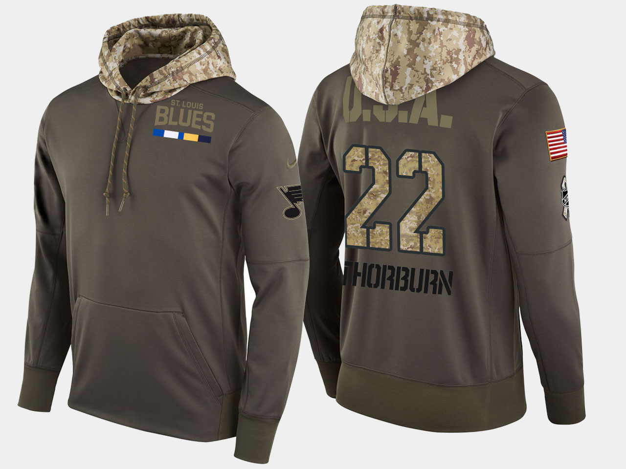 Nike Blues 22 Chris Thorburn Olive Salute To Service Pullover Hoodie