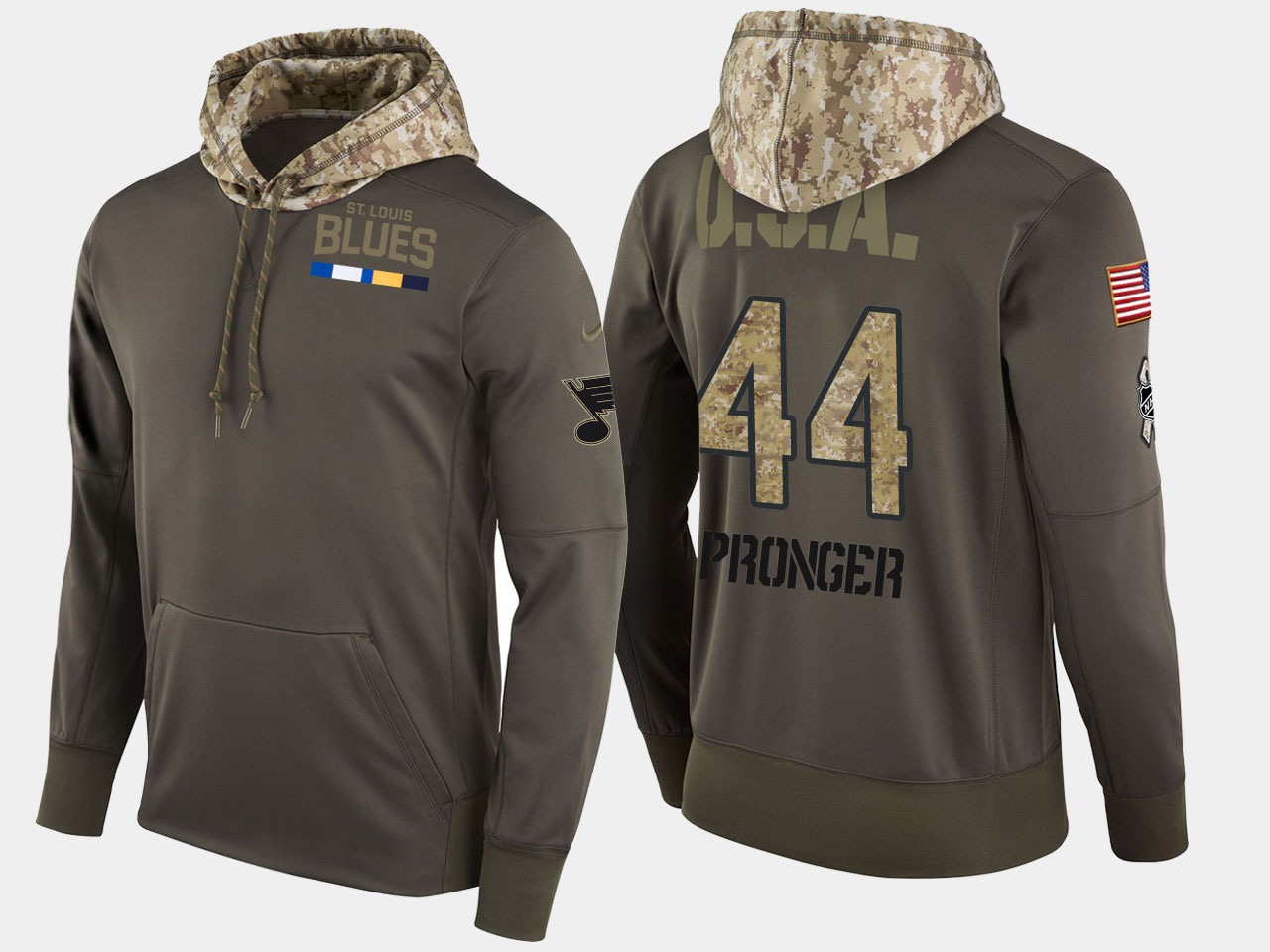 Nike Blues 44 Chris Pronger Retired Olive Salute To Service Pullover Hoodie