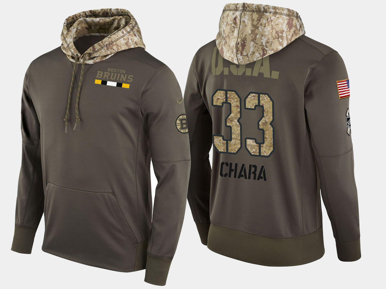 Nike Bruins 33 Zdeno Chara Olive Salute To Service Pullover Hoodie