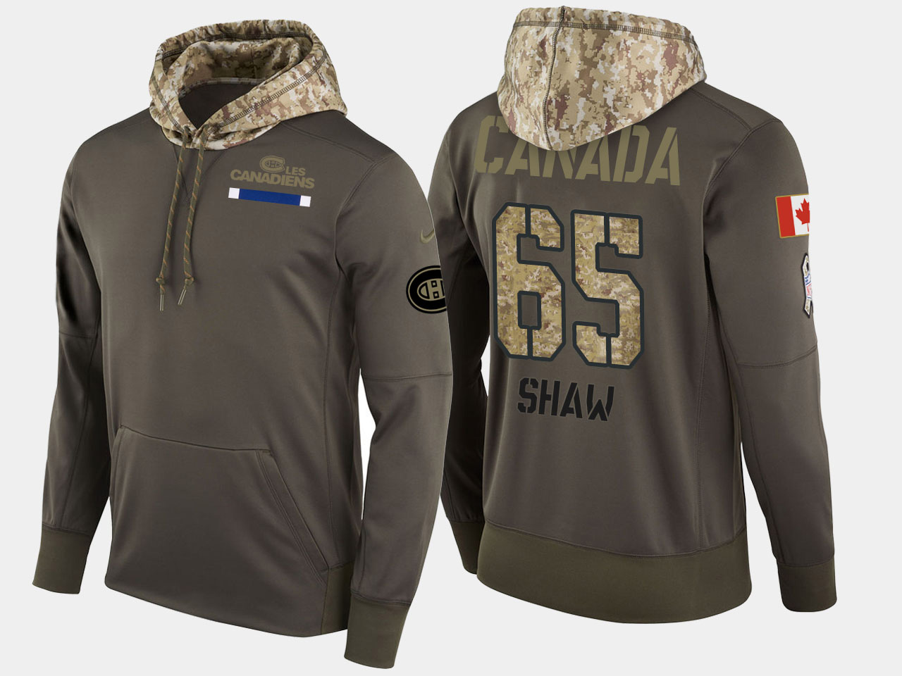 Nike Canadiens 65 Andrew Shaw Olive Salute To Service Pullover Hoodie