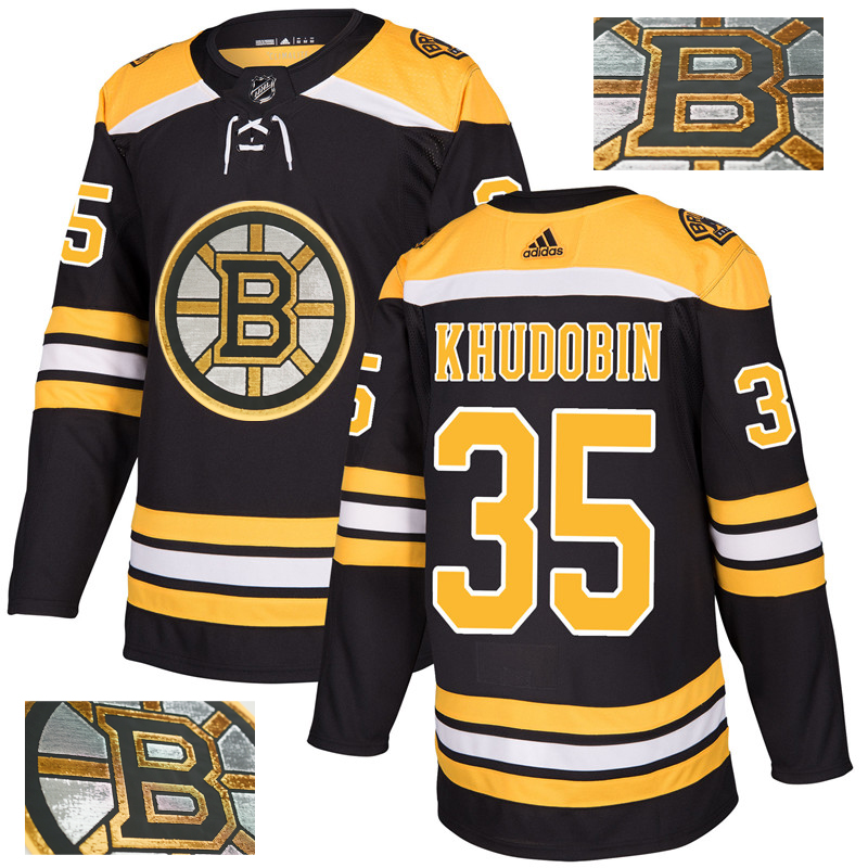 Bruins 35 Anton Khudobin Black With Special Glittery Logo Adidas Jersey