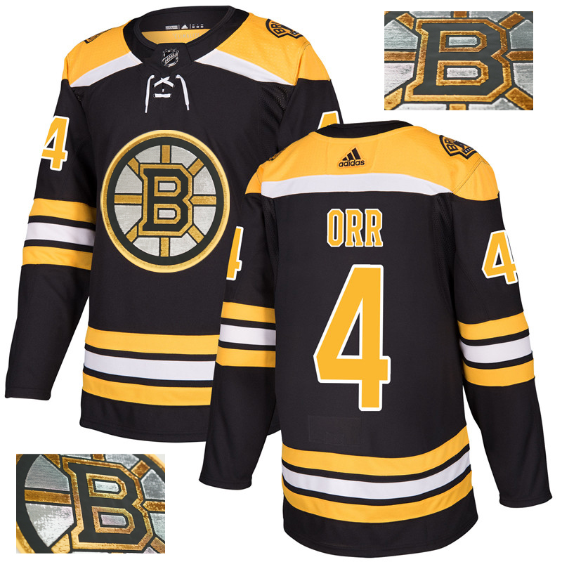 Bruins 4 Bobby Orr Black With Special Glittery Logo Adidas Jersey