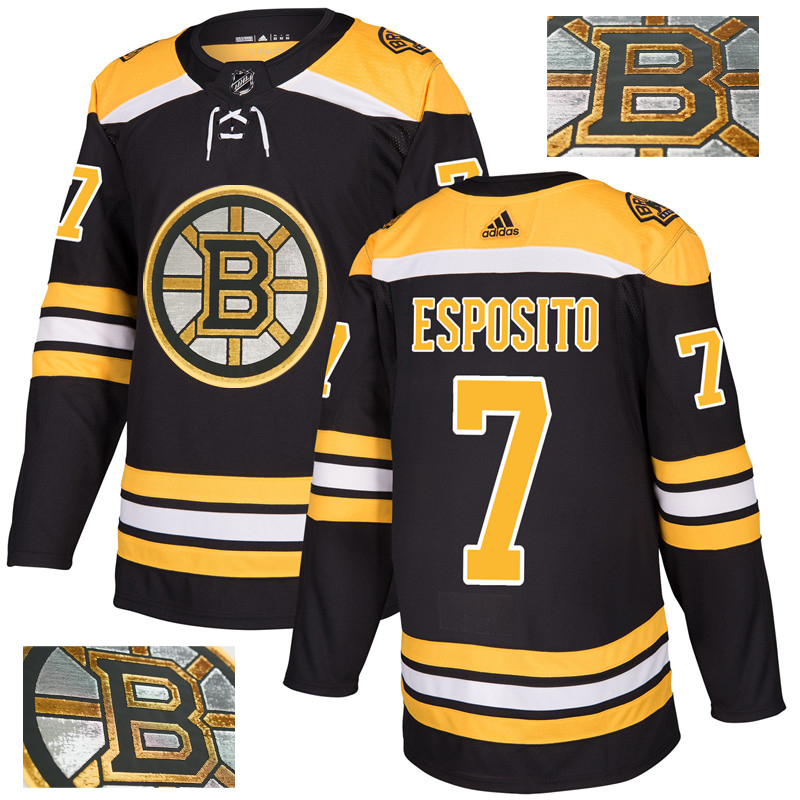 Bruins 7 Phil Esposito Black With Special Glittery Logo Adidas Jersey