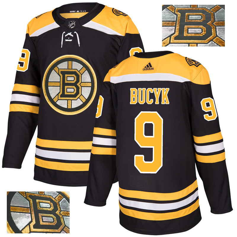 Bruins 9 Johnny Bucyk Black With Special Glittery Logo Adidas Jersey