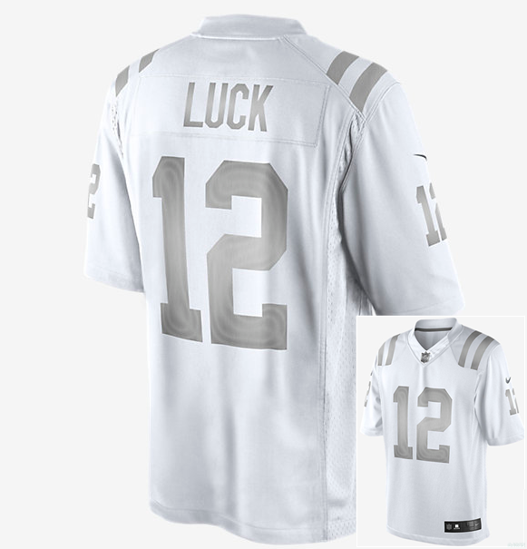 Nike Colts 12 Luck White Platinum Jerseys
