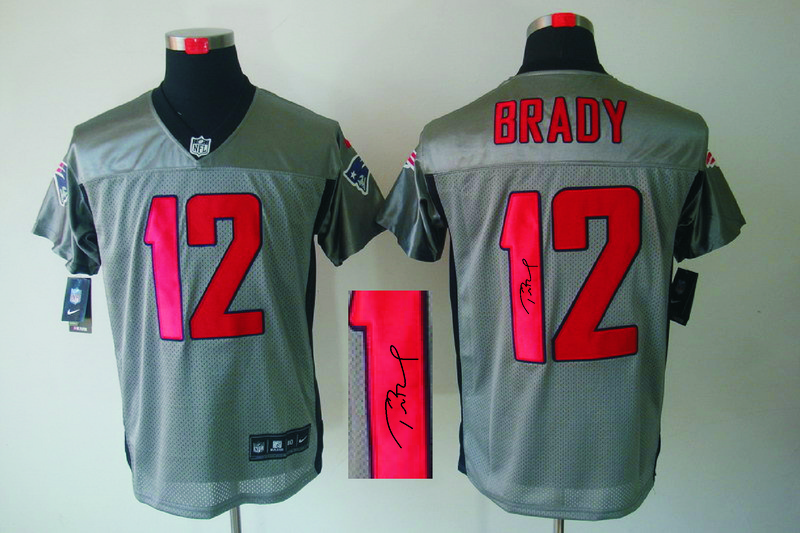 Nike Patriots 12 Brady Grey Shadow Signature Edition Jerseys