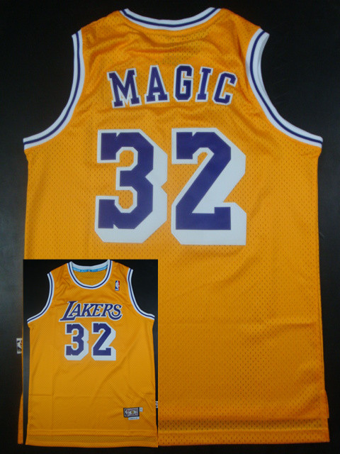 Lakers 32 Magic Gold Hardwood Classics Jerseys
