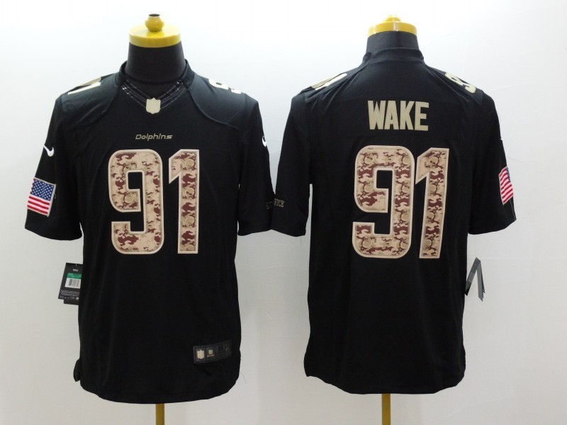 Nike Dolphins 91 Wake Black Salute To Service Limited Jerseys