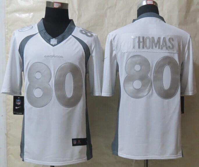 Nike Broncos 80 Thomas White Platinum Jerseys