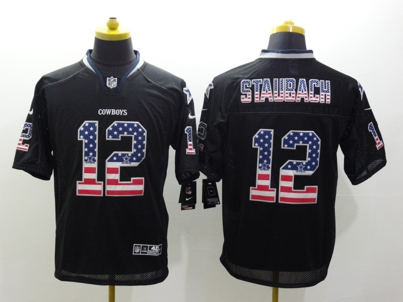 Nike Cowboys 12 Roger Staubach Black USA Flag Elite Jersey