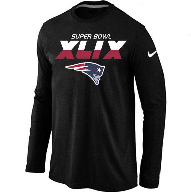 Nike Patriots 2015 Super Bowl XLIX Long Sleeve Black T-Shirts02