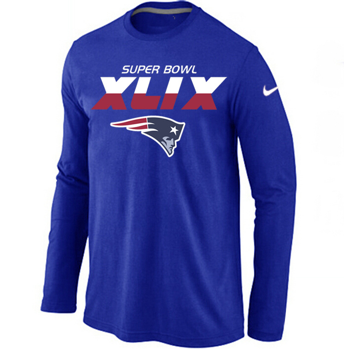 Nike Patriots 2015 Super Bowl XLIX Long Sleeve Blue T-Shirts02