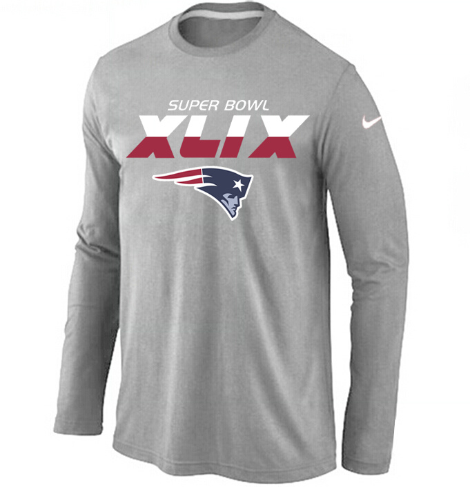Nike Patriots 2015 Super Bowl XLIX Long Sleeve Grey T-Shirts02