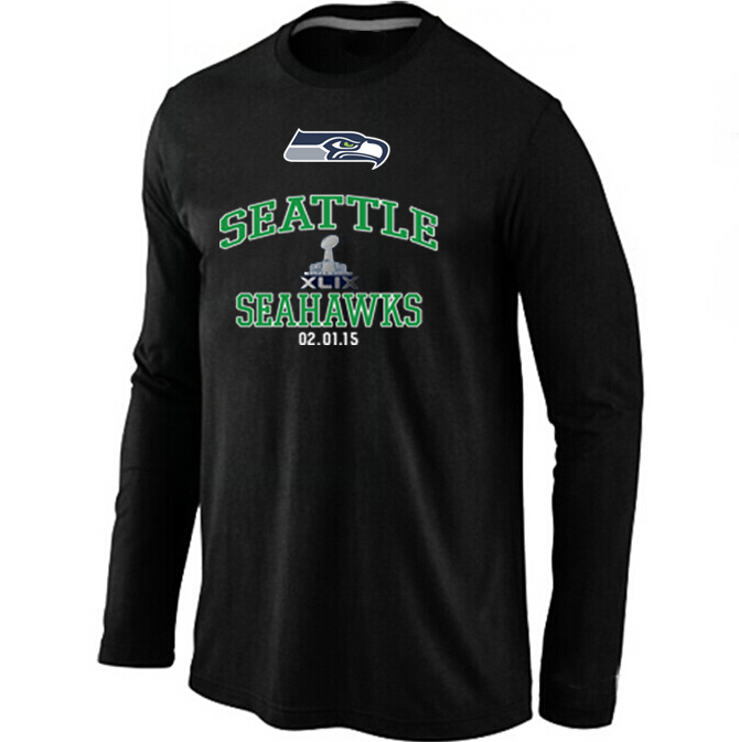 Nike Seattle Seahawks 2015 Super Bowl XLIX Long Sleeve Black T-Shirts