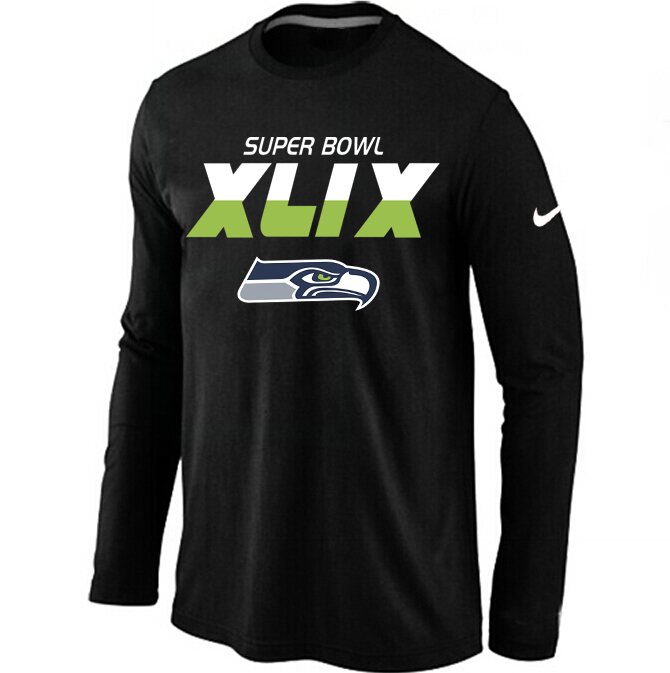 Nike Seattle Seahawks 2015 Super Bowl XLIX Long Sleeve Black T-Shirts02