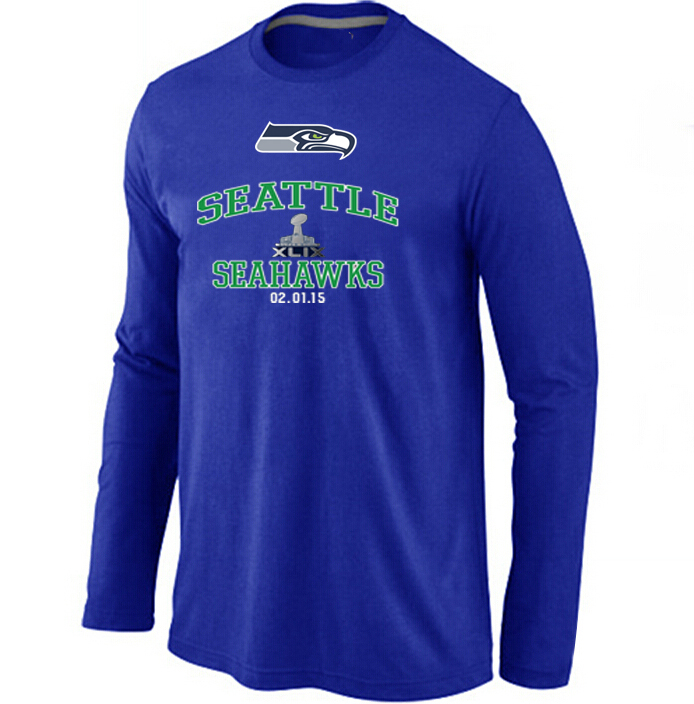 Nike Seattle Seahawks 2015 Super Bowl XLIX Long Sleeve Blue T-Shirts