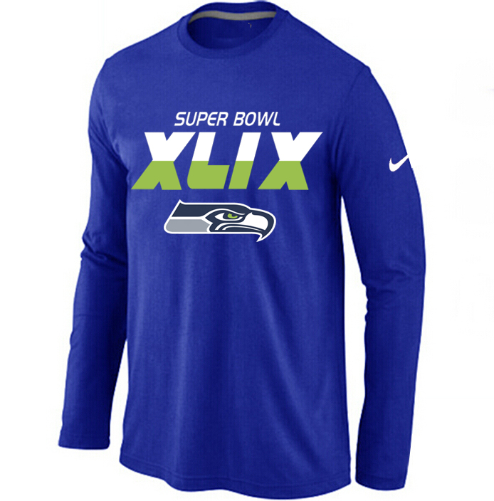 Nike Seattle Seahawks 2015 Super Bowl XLIX Long Sleeve Blue T-Shirts02