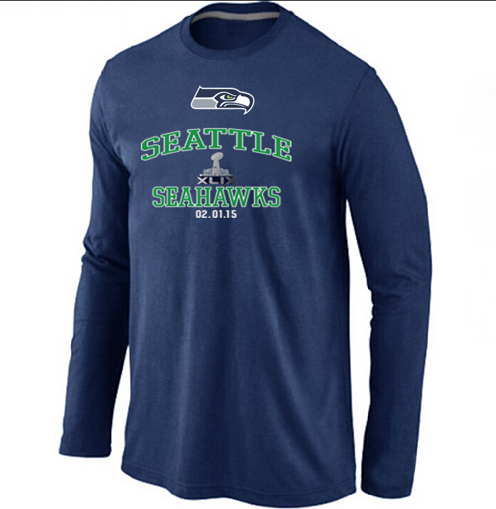 Nike Seattle Seahawks 2015 Super Bowl XLIX Long Sleeve D.Blue T-Shirts