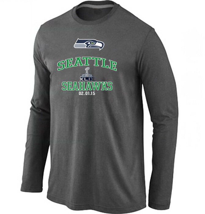 Nike Seattle Seahawks 2015 Super Bowl XLIX Long Sleeve D.Grey T-Shirts
