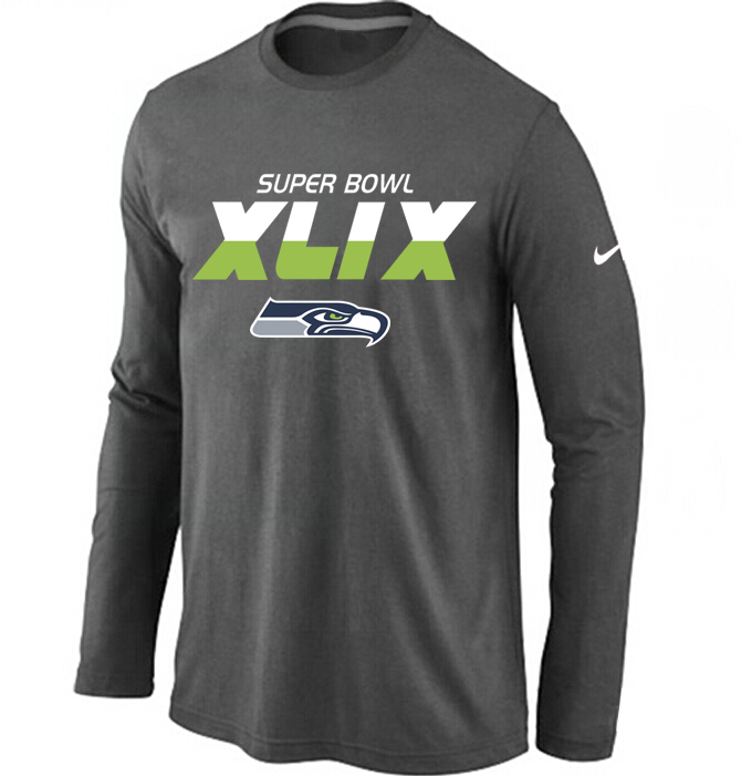 Nike Seattle Seahawks 2015 Super Bowl XLIX Long Sleeve D.Grey T-Shirts02