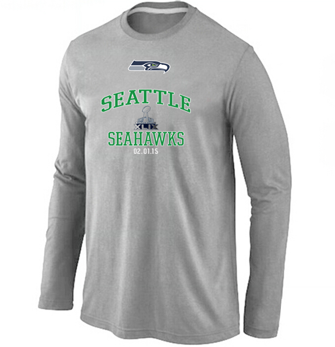 Nike Seattle Seahawks 2015 Super Bowl XLIX Long Sleeve Grey T-Shirts