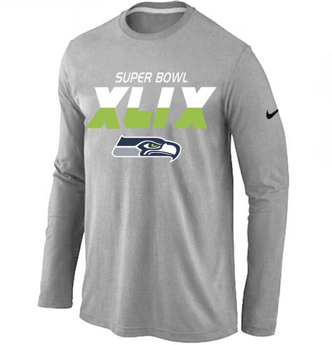 Nike Seattle Seahawks 2015 Super Bowl XLIX Long Sleeve Grey T-Shirts02