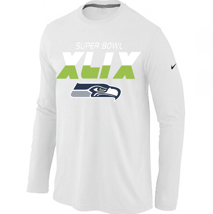Nike Seattle Seahawks 2015 Super Bowl XLIX Long Sleeve White T-Shirts02