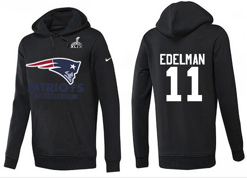 Nike Patriots 11 Edelman Black 2015 Super Bowl XLIX Pullover Hoodies
