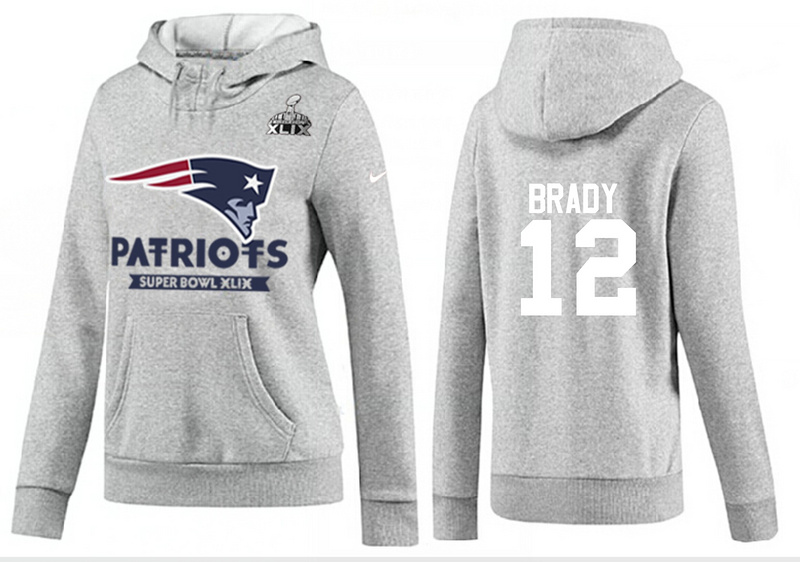 Nike Patriots 12 Brady L.Grey 2015 Super Bowl XLIX Pullover Hoodies