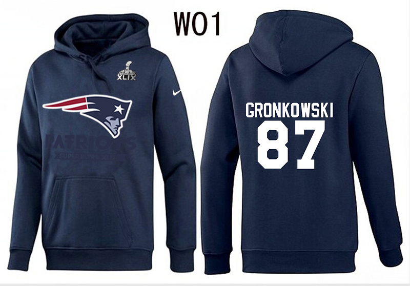 Nike Patriots 87 Gronkowski D.Blue 2015 Super Bowl XLIX Pullover Hoodies