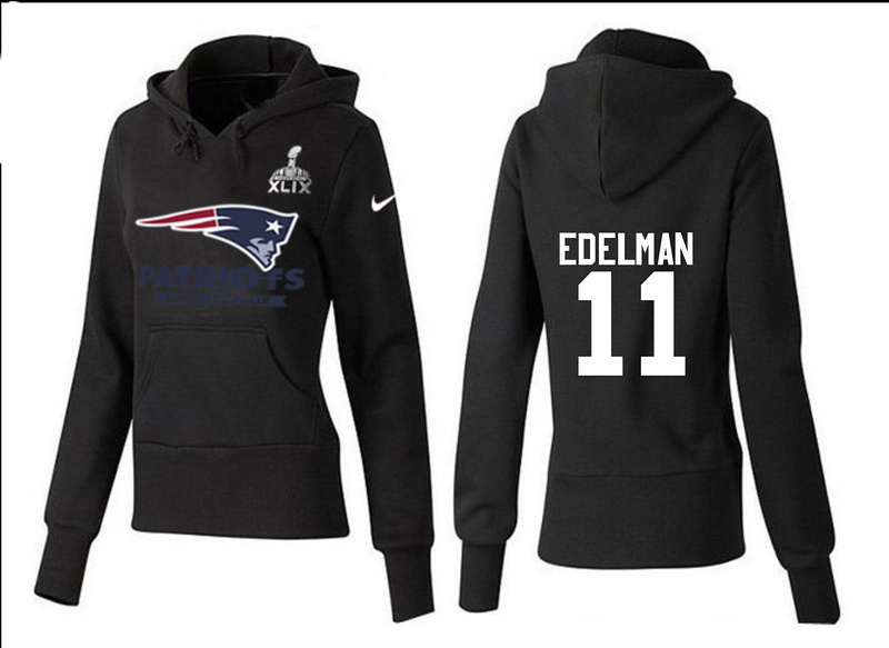 Nike Patriots 11 Edelman Black 2015 Super Bowl XLIX Women Pullover Hoodies
