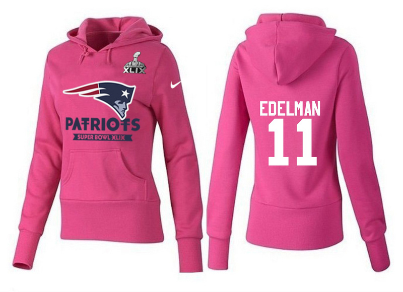 Nike Patriots 11 Edelman Pink 2015 Super Bowl XLIX Women Pullover Hoodies