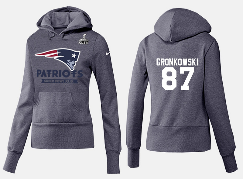 Nike Patriots 87 Gronkowski D.Grey 2015 Super Bowl XLIX Women Pullover Hoodies