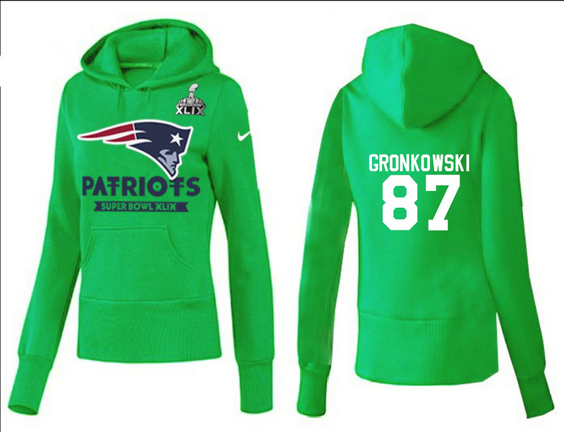 Nike Patriots 87 Gronkowski Green 2015 Super Bowl XLIX Women Pullover Hoodies