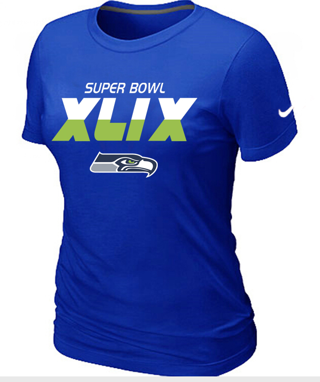 Nike Seattle Seahawks 2015 Super Bowl XLIX Blue Women T-Shirts