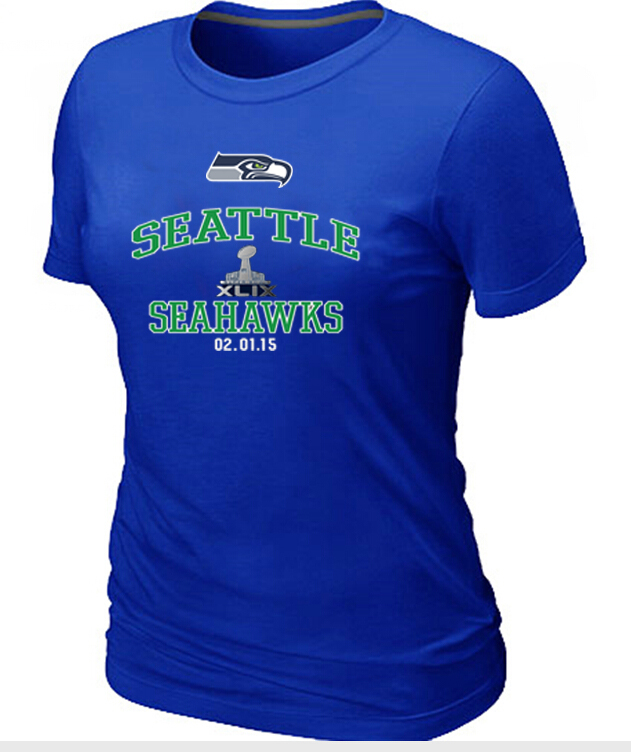 Nike Seattle Seahawks 2015 Super Bowl XLIX Blue Women T-Shirts02