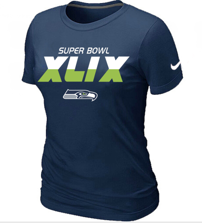 Nike Seattle Seahawks 2015 Super Bowl XLIX D.Blue Women T-Shirts