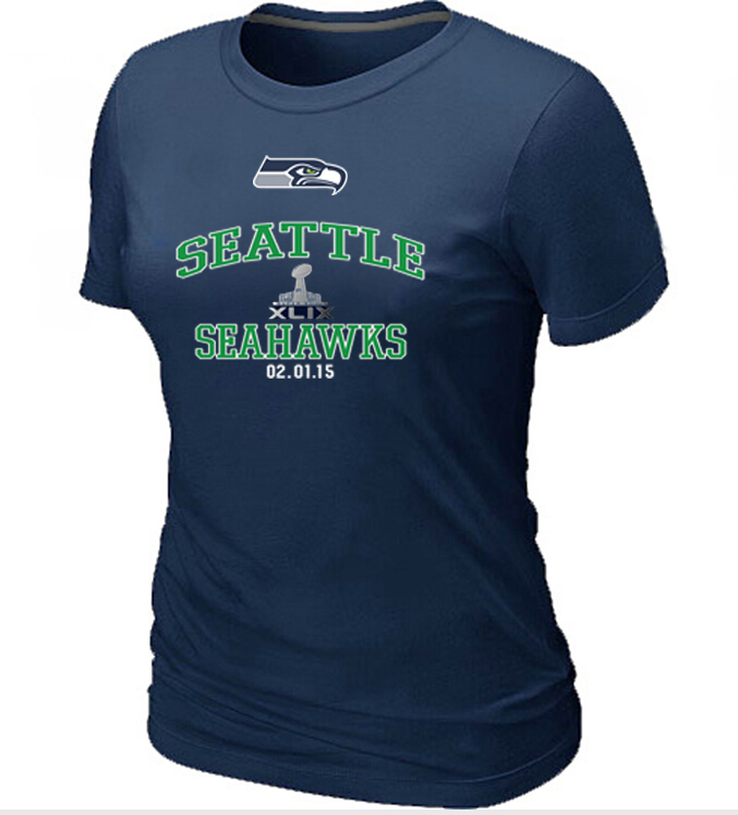 Nike Seattle Seahawks 2015 Super Bowl XLIX D.Blue Women T-Shirts02