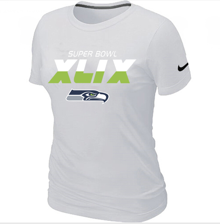 Nike Seattle Seahawks 2015 Super Bowl XLIX White Women T-Shirts