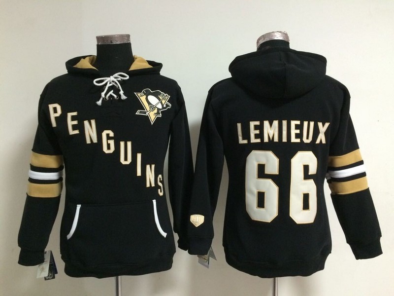 Penguins 66 Lemieux Black Women Hooded Jersey