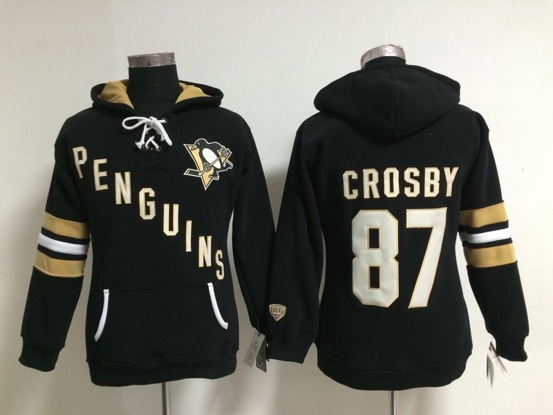 Penguins 87 Crosby Black Women Hooded Jersey