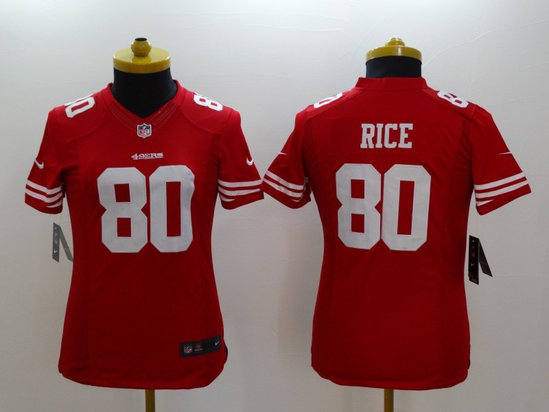 Nike 49ers 80 Rice Red Women Limited Jerseys