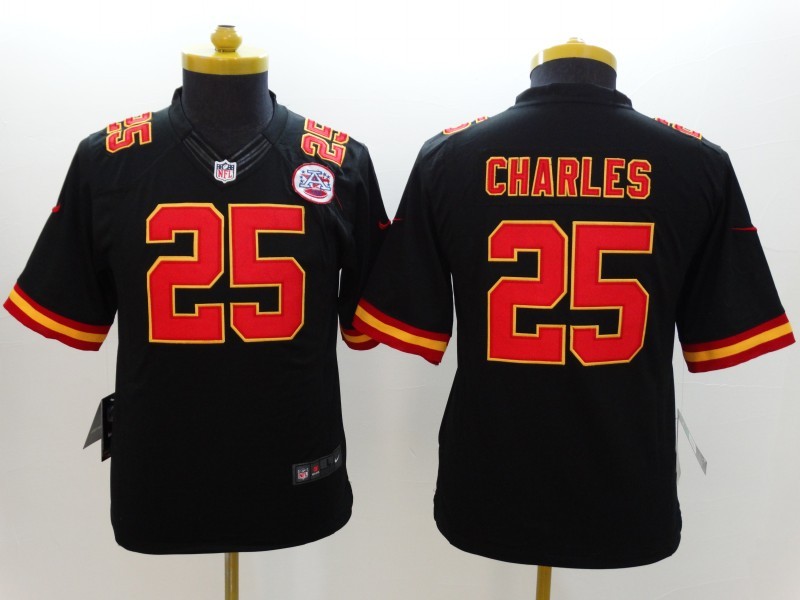 Nike Chiefs 25 Charles Black Kids Limited Jerseys