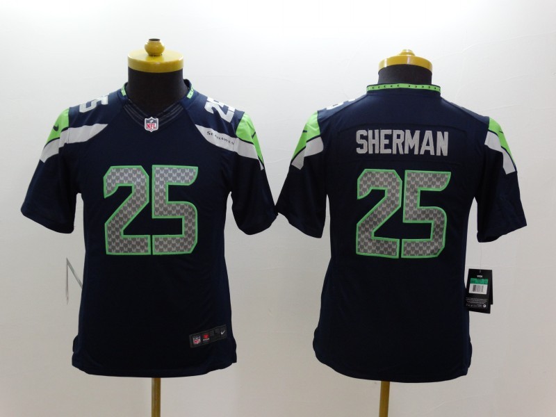 Nike Seahawks 25 Sherman Blue Kids Limited Jerseys