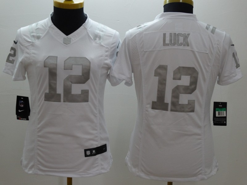 Nike Colts 12 Luck White Platinum Women Limited Jerseys
